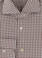 $600 Kiton Brown Check Cotton Shirt - Slim - (KT314264) - Parent
