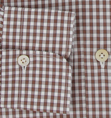 $600 Kiton Brown Check Cotton Shirt - Slim - (KT314264) - Parent