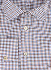 $600 Kiton Blue Plaid Cotton Shirt - Slim - (KT9122322) - Parent