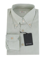 Kiton Light Green Striped Cotton Shirt - Slim - 15.5/39 - (KT1114239)