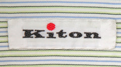 $600 Kiton Light Green Striped Cotton Shirt - Slim - (KT311258) - Parent