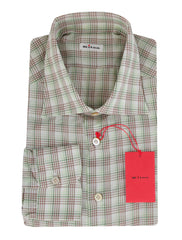 $600 Kiton Light Green Plaid Linen Blend Shirt - Slim - (KT1114237) - Parent