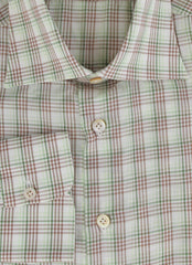 $600 Kiton Light Green Plaid Linen Blend Shirt - Slim - (KT1114237) - Parent
