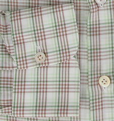 $600 Kiton Light Green Plaid Linen Blend Shirt - Slim - (KT1114237) - Parent