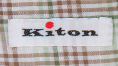 $600 Kiton Light Green Plaid Linen Blend Shirt - Slim - (KT1114237) - Parent