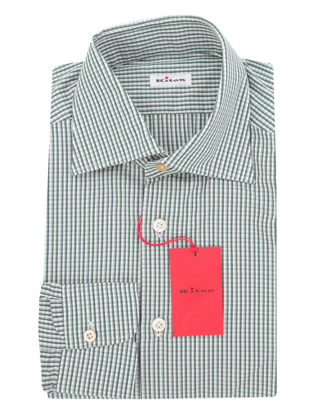 $600 Kiton Green Check Cotton Shirt - Slim - (KT912268) - Parent