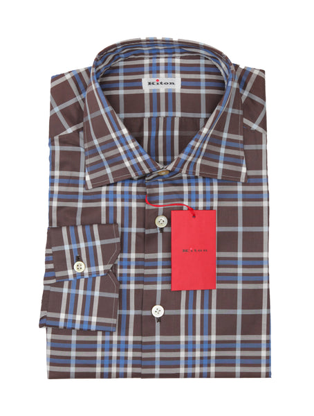 Kiton Brown Plaid Cotton Shirt - Slim - (KT0629222) - Parent