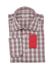 Kiton Burgundy Red Plaid Cotton Shirt - Slim - 15.5/39 - (KT221236)