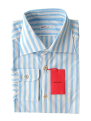 Kiton Light Blue Striped Cotton Shirt - Slim - (KT4272223) - Parent