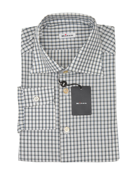 Kiton Gray Check Cotton Blend Shirt - Slim - (KT77223) - Parent