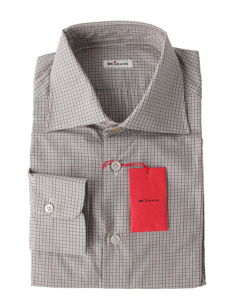 Kiton Brown Micro-Check Cotton Shirt - Slim - (KT423224) - Parent