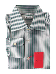 Kiton Green Striped Cotton Shirt - Slim - 15/38 - (KT4232211)