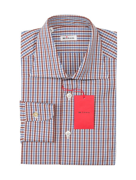 Kiton Brown Plaid Cotton Shirt - Slim - (KT06292210) - Parent