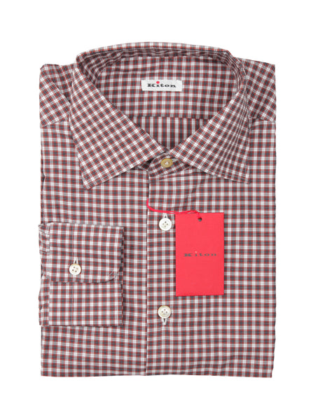 Kiton Brown Plaid Cotton Shirt - Slim - (KT06292212) - Parent