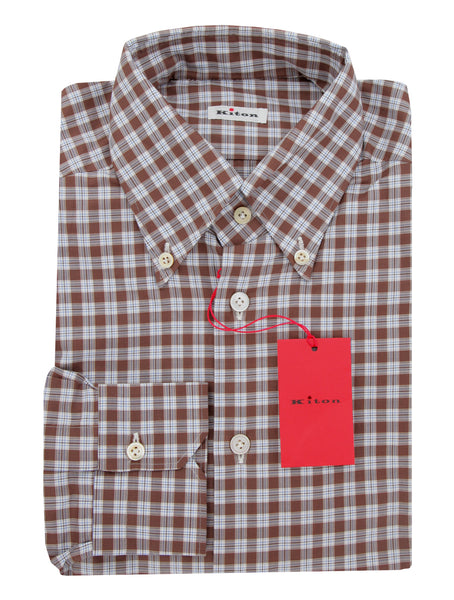 $600 Kiton Brown Plaid Cotton Shirt - Slim - (KT9122610) - Parent