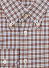 $600 Kiton Brown Plaid Cotton Shirt - Slim - (KT9122610) - Parent