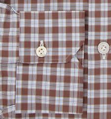 $600 Kiton Brown Plaid Cotton Shirt - Slim - (KT9122610) - Parent