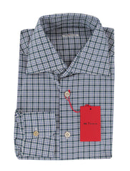 $600 Kiton Dark Green Check Cotton Shirt - Slim - 15.5/39 - (KT3112513)
