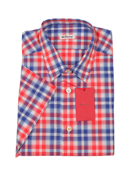 Kiton Red Plaid Cotton Shirt - Slim - (KT413235) - Parent