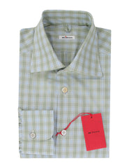 $600 Kiton Light Green Check Cotton Shirt - Slim - (KT9122315) - Parent