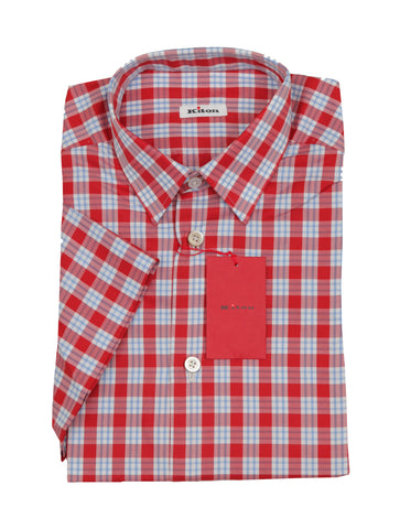 Kiton Red Short Sleeved Shirt - Slim