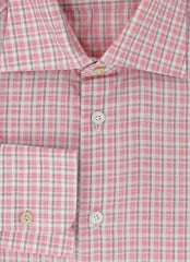 $600 Kiton Red Plaid Cotton Blend Shirt - Slim - (KT916261) - Parent