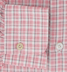 $600 Kiton Red Plaid Cotton Blend Shirt - Slim - (KT916261) - Parent