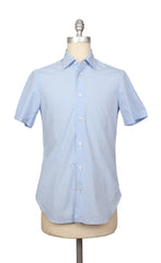 $600 Kiton Light Blue Check Cotton Shirt - Slim - 17/43 - (KT912263)