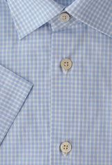 $600 Kiton Light Blue Check Cotton Shirt - Slim - (KT912263) - Parent
