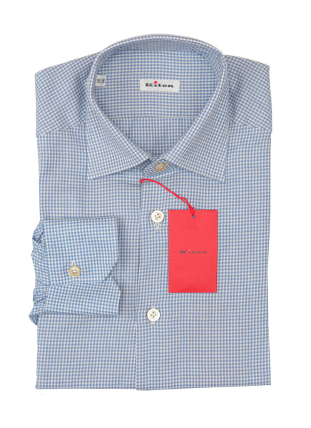 Kiton Blue Micro-Check Cotton Blend Shirt - Slim - (KT772214) - Parent