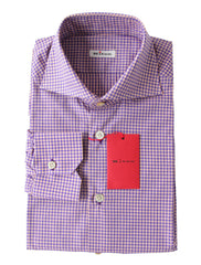 Kiton Purple Check Cotton Shirt - Slim - 15/38 - (KT427225)
