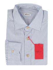 $600 Kiton Light Blue Striped Cotton Shirt - Slim - (KT1114235) - Parent