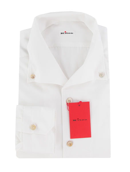$800 Kiton White Solid Cotton Shirt - Slim - (KT4420263) - Parent