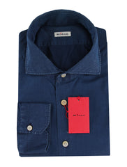 $600 Kiton Blue Solid Cotton Shirt - Extra Slim - XXL US/XXL EU- (KT314267)