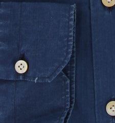 $600 Kiton Blue Solid Cotton Shirt - Extra Slim - (KT314267) - Parent