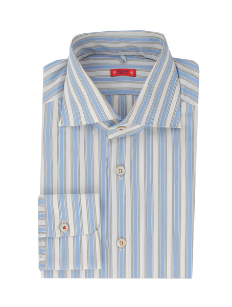 $600 Kiton Light Blue Striped Cotton Shirt - Slim - (KT9122316) - Parent