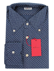 $600 Kiton Dark Blue Fancy Cotton Shirt - Slim - (KT916262) - Parent