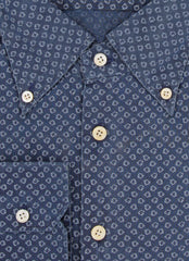 $600 Kiton Dark Blue Fancy Cotton Shirt - Slim - (KT916262) - Parent