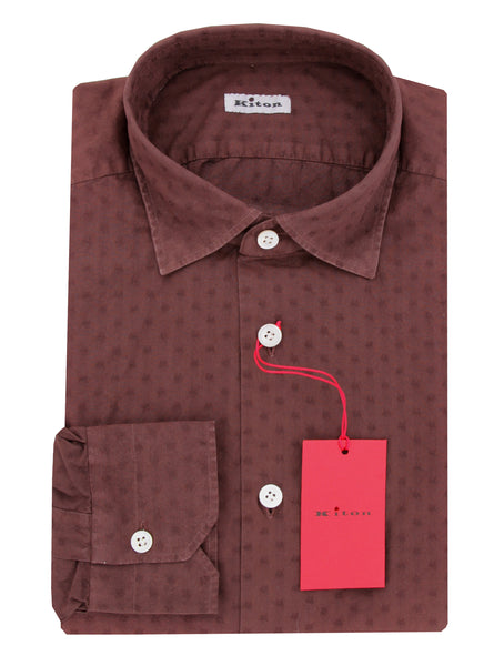 $600 Kiton Brown Fancy Cotton Shirt - Slim - (KT9122616) - Parent