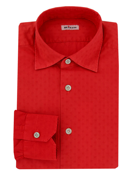 $600 Kiton Red Fancy Cotton Shirt - Slim - (KT9122613) - Parent