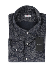 $600 Kiton Dark Blue Floral Linen Shirt - Slim - XL US/XL EU - (KT916265)