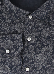 $600 Kiton Dark Blue Floral Linen Shirt - Slim - (KT916265) - Parent