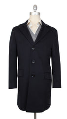 Kiton Dark Blue Cashmere Blend Solid Coat - (KT37248) - Parent