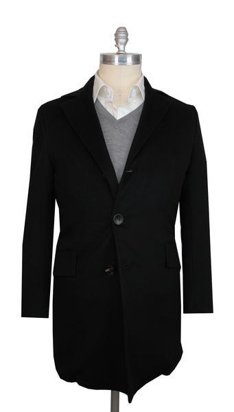 $19470 Kiton Black Cashmere Blend Solid Coat - (KT422262) - Parent