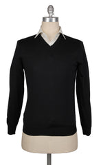 Kiton Black Silk V-Neck Sweater - S/48 - (KT126226)