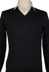 Kiton Black Silk V-Neck Sweater - (KT126226) - Parent