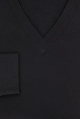 Kiton Black Silk V-Neck Sweater - (KT126226) - Parent