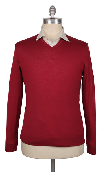 Kiton Red Wool V-Neck Sweater - (KT126222) - Parent