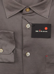 Kiton Dark Gray Solid Cotton Shirt - Slim - (KT118226) - Parent