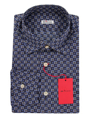 $600 Kiton Dark Blue Fancy Cotton Shirt - Slim - L US/L EU - (KT9122615)